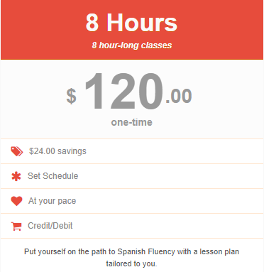 8 Hours of online Spanish classes at just $120.00!